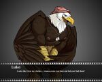  accipitrid accipitriform anthro avian bald_eagle bandanna bird cougar covering covering_crotch covering_self dog_tags eagle felid feline gryphon kerchief looking_at_viewer luke_(minotaur_hotel) male mammal minotaur_hotel muscular mythological_avian mythology sea_eagle smile smiling_at_viewer solo wings 