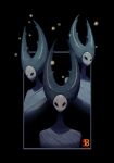  3others black_border border highres hollow_eyes hollow_knight horns looking_at_viewer mantis_lord_(hollow_knight) mask max58art multiple_others no_humans spiked_horns 