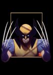  1boy armor black_border blue_gloves border clenched_teeth facial_hair gloves highres male_focus marvel mask max58art solo stubble teeth upper_body wolverine x-men 