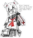  1girl asahi_(shiokaze1409) blame! graviton_beam_emitter gun holding holding_gun holding_weapon original partially_shaded_face pointing pointing_at_viewer sailor_collar sharp_teeth shiokaze1409 short_twintails sketch skirt solo teeth twintails weapon 