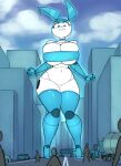  2022 android big_breasts blue_body blush bottomless breasts building bus car clothed clothing commercial_vehicle female group hi_res huge_breasts jenny_wakeman machine macro my_life_as_a_teenage_robot navel nickelodeon not_furry outside public_transportation robot truck_(vehicle) vehicle vehicle_for_hire white_body zetaskully 