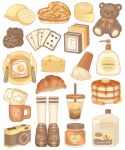 animal_print bear_print book bow bread bread_slice brown_theme butter camera candle card cheese chocolate_chip_cookie chocolate_milk coffee commentary cookie croissant cup dog_print egg_(food) food food_focus fork fried_egg fruit heart heart-shaped_food highres ice_cream ice_cream_cone knife lemon milk mug nekomaru0817 no_humans object_focus original pancake pancake_stack pie plate playing_card shoes simple_background soap_bottle socks still_life stuffed_animal stuffed_toy symbol-only_commentary syrup tape teddy_bear toast white_background yellow_theme 