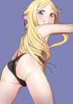  1girl ass black_panties blonde_hair breasts easy_(aqk7bdqt) grin long_hair mahoutsukai_reimeiki panties pink_eyes roux_christasse side-tie_panties simple_background small_breasts smile solo topless underwear underwear_only 