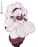  anthro big_breasts breasts clothing female generation_8_pokemon hi_res huge_breasts legwear nintendo pokemon pokemon_(species) simple_background solo tangobat thigh_highs video_games white_background wooloo 