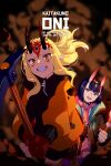  2girls aqua_jacket black_jacket blonde_hair breasts drawstring echo_(circa) eyeliner facial_mark fate/grand_order fate_(series) forehead forehead_mark gloves grin hair_pulled_back headpiece hood hooded_sweater horns ibaraki_douji_(fate) jacket long_hair long_sleeves makeup multicolored_clothes multicolored_jacket multiple_girls oni open_mouth orange_jacket pants pickaxe pink_sweater pointy_ears purple_eyes purple_hair purple_pants short_hair shuten_douji_(fate) shuten_douji_(under_the_same_sky)_(fate) skin-covered_horns small_breasts smile sweater tattoo two-tone_jacket yellow_eyes zipper 