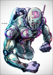  aqua_skin artist_name clenched_hands colored_skin commentary diver_down_(stand) diving_regulator jojo_no_kimyou_na_bouken k-suwabe no_humans scuba_tank simple_background solo stand_(jojo) stone_ocean upper_body white_background 