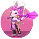  anthro armor female floppy_ears fur gunfire_reborn hair hi_res lagomorph leporid magic mammal melee_weapon pink_hair rabbit red_eyes short_stack solo sword tao_(gunfire_reborn) turkojar warrior weapon white_body white_fur 