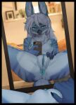  2022 anthro anus avian beak bedroom bodily_fluids breasts cellphone detailed_background female female_pov first_person_view genital_fluids genitals hi_res holding_object holding_phone inner_ear_fluff inside mirror mirror_selfie nipples phone pussy pussy_juice selfie solo tuft woolrool 