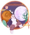 0c95yzr015ps0j5 2022 anthro asian_clothing bamboo belly big_belly black_body blush bulge clothed clothing duo east_asian_clothing food fundoshi giant_panda hi_res japanese_clothing kemono male mammal mid-autumn_festival moobs moon mooncake_(food) overweight overweight_male sitting underwear ursid white_body white_clothing white_fundoshi white_underwear 