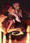  1boy 1girl addams_family adylaineart breasts cosplay couple demon demon_boy demon_girl demon_horns dress gomez_addams gomez_addams_(cosplay) hazbin_hotel highres horns husband_and_wife lilith_(hazbin_hotel) long_hair lucifer_morningstar_(hazbin_hotel) morticia_addams morticia_addams_(cosplay) very_long_hair 