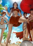  3boys 5girls aang anklet avatar:_the_last_airbender avatar_(series) azula ball beach bikini blue_fire braid braided_ponytail breasts brown_hair burn_scar defeat element_bending fire hair_bun highres jewelry katara looking_at_viewer looking_down mai_(avatar) multiple_boys multiple_girls oil-paper_umbrella scar single_hair_bun smile sokka swimsuit tattoo toph_bei_fong topless_male ty_lee umbrella volleyball volleyball_net zarory zuko 