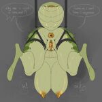 1:1 absurd_res animal_genitalia anthro anus arthropod arthropod_abdomen arthropod_abdomen_cloaca arthropod_abdomen_genitalia big_breasts big_butt bodily_fluids breasts butt cloaca cyber_d1e dialogue english_text female genital_fluids genitals green_body hanging_breasts hi_res huge_breasts in_heat insect mantis nipples non-mammal_breasts non-mammal_nipples pamela_(cyber_d1e) presenting presenting_hindquarters solo speech_bubble suspended_in_midair suspension sweat text vaginal_fluids
