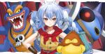  :t animal_ear_fluff animal_ears bangs blue_hair blush bracer braid bunny-shaped_pupils cape carrot_hair_ornament character_request dragon_quest_monsters_joker earrings food-themed_hair_ornament gotou_(nekocat) hair_between_eyes hair_ornament hands_on_hips hololive hoop_earrings jewelry long_hair looking_at_viewer multicolored_hair orange_eyes rabbit_ears rabbit_girl rabbit_tail red_cape shirt short_eyebrows single_earring sleeveless sleeveless_shirt swept_bangs symbol-shaped_pupils tail thick_eyebrows twin_braids twintails two-tone_hair usada_pekora virtual_youtuber white_hair yellow_shirt 