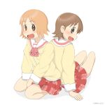  2girls absurdres aioi_yuuko akabeco_yukko blush brown_eyes brown_hair fecchan highres multiple_girls nichijou open_mouth school_uniform short_hair skirt tokisadame_school_uniform 