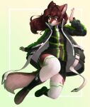  2022 absurd_res anthro bottomwear canid canine canis clothing cyberpunk female fur gradient_background hair hi_res mammal multicolored_body multicolored_fur red_wolf simple_background skirt skylar_zero solo talilly topwear wolf 
