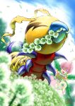  antennae_(anatomy) arthropod bandai_namco beak claws cloud digimon digimon_(species) eyeless feral flora flower hi_res insect kunemon leaf odenzzi plant salamon sky stinger stinger_tail yellow_body 