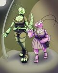  antennae_(anatomy) anthro arthropod belt big_breasts blush blush_lines boots bottomwear breast_belt breasts brick_wall bright_light buckles casual_clothing city cleavage clothed clothing cold_shoulder_top collar cute_expression digitigrade digitigrade_footwear digitigrade_heels dress duo feet fishnet fishnet_leggings fishnet_legwear footwear goth green_body green_eyes gynomorph hi_res impishhyena insect intersex leggings legwear light looking_at_another mantis moon moonlight multiarm night phasmid pink_body pink_eyes purse sandals shorts size_difference smile stick_bug_(impishhyena) street street_lamp thicc_bug_(impishhyena) thick_arms thick_tail thick_thighs tight_clothing toes walking wall_(structure) yellow_light 