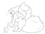  ambiguous_gender ambiguous_prey anthro balls big_balls big_penis bodily_fluids buizel chest_tuft cock_vore duo ejaculation erection eyes_closed fluffy fluffy_tail foreskin generation_4_pokemon genitals holding_penis huge_balls hyper hyper_balls hyper_genitalia looking_pleasured male mienvian monochrome nintendo penile penis pokemon pokemon_(species) simple_background sketch steam struggling sweat thick_thighs tuft video_games vore 