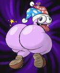  2022 absurd_res big_butt brown_clothing brown_footwear brown_shoes butt butt_focus clothing fangs fool&#039;s_hat footwear hat headgear headwear hi_res kirby_(series) looking_back male marx_(kirby) mostly_nude nintendo not_furry open_mouth open_smile purple_body purple_butt shoes silly_face smile solo star sweetspicymann thick_thighs tongue tongue_out video_games 