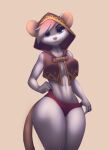  2022 anthro aozee blue_eyes breasts cleavage clothed clothing female hi_res lidded_eyes mammal mouse murid murine omensight panties ratika rodent simple_background solo underwear 