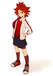 bad_id bad_pixiv_id banned_artist hands_on_hips harano inazuma_eleven inazuma_eleven_(series) jacket looking_up male_focus nagumo_haruya red_hair shoes shorts sneakers solo yellow_eyes 