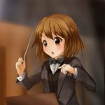  baton_(instrument) brown_eyes brown_hair conductor formal hirasawa_yui k-on! ok-ray pant_suit short_hair solo suit tuxedo waistcoat 