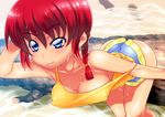  blue_eyes braid breasts cleavage genderswap genderswap_(mtf) hachi_menou medium_breasts ranma-chan ranma_1/2 red_hair saotome_ranma shirt shorts single_braid solo 