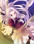  boots fate/zero fate_(series) highres irisviel_von_einzbern long_hair mikoto_(mio) perspective red_eyes solo thigh_boots thighhighs white_hair 