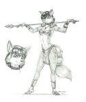 2025 accessory anthro armor bandeau baron_engel bottomwear breasts canid canine choker circlet clothing eyebrows feet female fox furgonomics graphite_(artwork) greyscale hair hi_res humanoid_feet inner_ear_fluff jewelry krystal&#039;s_staff krystal_(star_fox) loincloth mammal medium_breasts monochrome navel necklace nintendo plantigrade shoulder_guards smile solo staff star_fox tail tail_accessory tailband topwear traditional_media_(artwork) tuft vambrace