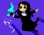  bad_id bad_pixiv_id black_hair blue_eyes chibi fire hizaki_ryuuta kara_no_kyoukai kokutou_azaka long_hair magic school_uniform solo sweatdrop tripping 