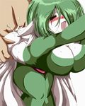  artist_request bent_over blush breasts cleavage cum cum_in_pussy doggystyle drooling fang fucked_silly gardevoir gen_3_pokemon green green_hair hair_over_one_eye large_breasts open_mouth overflow personification pokemon red_eyes rolling_eyes sex short_hair smile solo_focus sweat torogao 