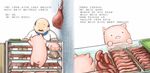 butcher children's_book facial_hair food hanging_food harada_midori male_focus meat mustache original pig sausage solo translated 