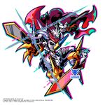  arm_blade cape digimon digimon_(creature) full_body highres horns jesmon red_cape simple_background spikes vistahero weapon white_background 