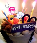  1girl candle chibi couple dessert food fruit hetero in_food kanke_(yonkuma) miniboy minigirl nia_teppelin photo simon sleeping strawberry tengen_toppa_gurren_lagann translated 