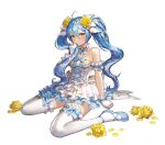  1girl ahoge artist_request back_ribbon blue_choker blue_hair blue_ribbon blue_shoes bride brooch choker colored_petticoat commentary_request criss-cross_strings dress dress_ribbon english_commentary flower frilled_choker frilled_dress frilled_gloves frilled_thighhighs frills full_body gem gloves hair_flower hair_ornament hair_ribbon hand_up highres holding holding_own_hair jewelry king&#039;s_raid korean_commentary large_ribbon layered_dress long_hair microdress mixed-language_commentary official_alternate_costume official_art petals pout ribbon ribbon-trimmed_thighhighs ribbon_choker ribbon_trim second-party_source shoes simple_background sitting solo sonia_(king&#039;s_raid) thighhighs tress_ribbon twintails very_long_hair waist_ribbon wariza wedding_dress white_background white_choker white_gloves white_ribbon white_thighhighs yellow_eyes yellow_flower yellow_gemstone 