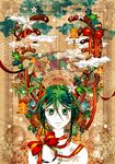  antlers bad_id bad_pixiv_id bare_shoulders bell bow christmas cloud green_eyes green_hair haruichi_(haru123) hatsune_miku ribbon snowflakes solo star surreal twintails vocaloid 