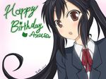  black_hair brown_eyes happy_birthday k-on! kyoukya_(kyouya02) long_hair nakano_azusa neck_ribbon red_ribbon ribbon school_uniform solo twintails 