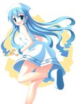  blue_eyes blue_hair dress gun hat hinata_keiichi ikamusume long_hair looking_back shinryaku!_ikamusume solo tentacle_hair weapon 