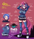  bad_id bad_pixiv_id belt blue_hair breasts fukai_ryousuke gen_4_pokemon hat highres large_breasts personification pokemon red_eyes short_hair thighhighs translation_request weavile 