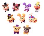 3d_(artwork) alpha_channel animate_inanimate anthro avian balloon_boy_(fnaf) bear bib bird black_sclera blue_eyes bonnie_(fnaf) bow_tie brown_body buckteeth canid canine chica_(fnaf) chicken clothing digital_media_(artwork) eye_patch eyewear fangs female five_nights_at_freddy&#039;s five_nights_at_freddy&#039;s_2 five_nights_at_freddy&#039;s_4 fox foxy_(fnaf) freddy_(fnaf) fur galliform golden_freddy_(fnaf) green_eyes group hat headgear headwear hook hook_hand human lagomorph leporid living_plushie looking_at_viewer male mammal nightmare_(fnaf) phasianid pink_eyes plushie purple_body purple_eyes rabbit red_body red_fur scottgames simple_background smashingrenders smile smiling_at_viewer spring_bonnie_(fnaf) teeth top_hat transparent_background yellow_body yellow_eyes yellow_fur