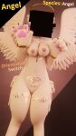 3d_(artwork) angel blender_(artwork) breasts censored digital_media_(artwork) feathered_wings feathers female genitals gold_(metal) gold_jewelry halo hi_res jewelry nipples nuclear54 solo text wings