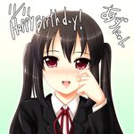  akino_shin bad_id bad_pixiv_id black_hair happy_birthday k-on! long_hair lowres nakano_azusa neck_ribbon red_eyes red_ribbon ribbon school_uniform solo tears twintails 