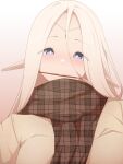  1girl absurdres alternate_costume blonde_hair blue_eyes blush casual cerestia_of_life circlet elf food food_in_mouth highres last_origin long_hair orangegoon pocky pocky_day pocky_in_mouth pointy_ears scarf solo very_long_hair 