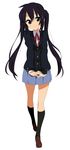  black_hair brown_eyes hands_clasped head_tilt highres k-on! legs long_hair nakano_azusa neck_ribbon own_hands_together red_ribbon ribbon school_uniform smile solo takeya_yuuki twintails 