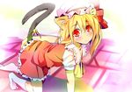  animal_ears blonde_hair cat_ears cat_tail ema20 flandre_scarlet hat kemonomimi_mode red_eyes short_hair side_ponytail solo tail touhou wings 