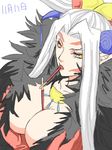  between_breasts breasts cleavage dissidia_final_fantasy dress earrings facial_mark final_fantasy final_fantasy_viii food jewelry large_breasts lips long_hair necklace pocky pointy_ears solo ultimecia white_hair yellow_eyes 