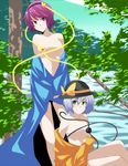  bad_id bad_pixiv_id breasts censored convenient_censoring green_eyes hairband hat heart highres jont komeiji_koishi komeiji_satori medium_breasts multiple_girls no_bra off_shoulder purple_eyes purple_hair short_hair siblings silver_hair sisters small_breasts sun_hat third_eye touhou 