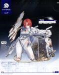  1girl bangs belt blood blood_on_face bodysuit breasts broken_glass bug butterfly cleavage cuts dirt english_text flower girls&#039;_frontline glass gun highres holding holding_gun holding_weapon injury knee_pads kneeling large_breasts plant red_eyes red_hair see-through single_knee_pad solar_panel spacesuit torn_bodysuit torn_clothes ts12_(girls&#039;_frontline) weapon white_bodysuit 