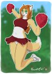  absurd_res anthro athletic athletic_female bottomwear cheerleader clothing elisabeth_(eipril) female footwear genitals hair hi_res houndlycat jumping pom_poms pussy shoes skirt sneakers solo_focus tied_hair upskirt 