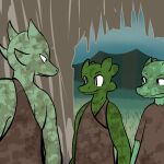  2014 clothed clothing digital_drawing_(artwork) digital_media_(artwork) dirty fen_(lagotrope) grass green_body green_skin group horn inside kobold lagotrope lizard male plant pupils reptile scalie shirt slit_pupils story story_at_source story_in_description tgchan toga topwear tree 